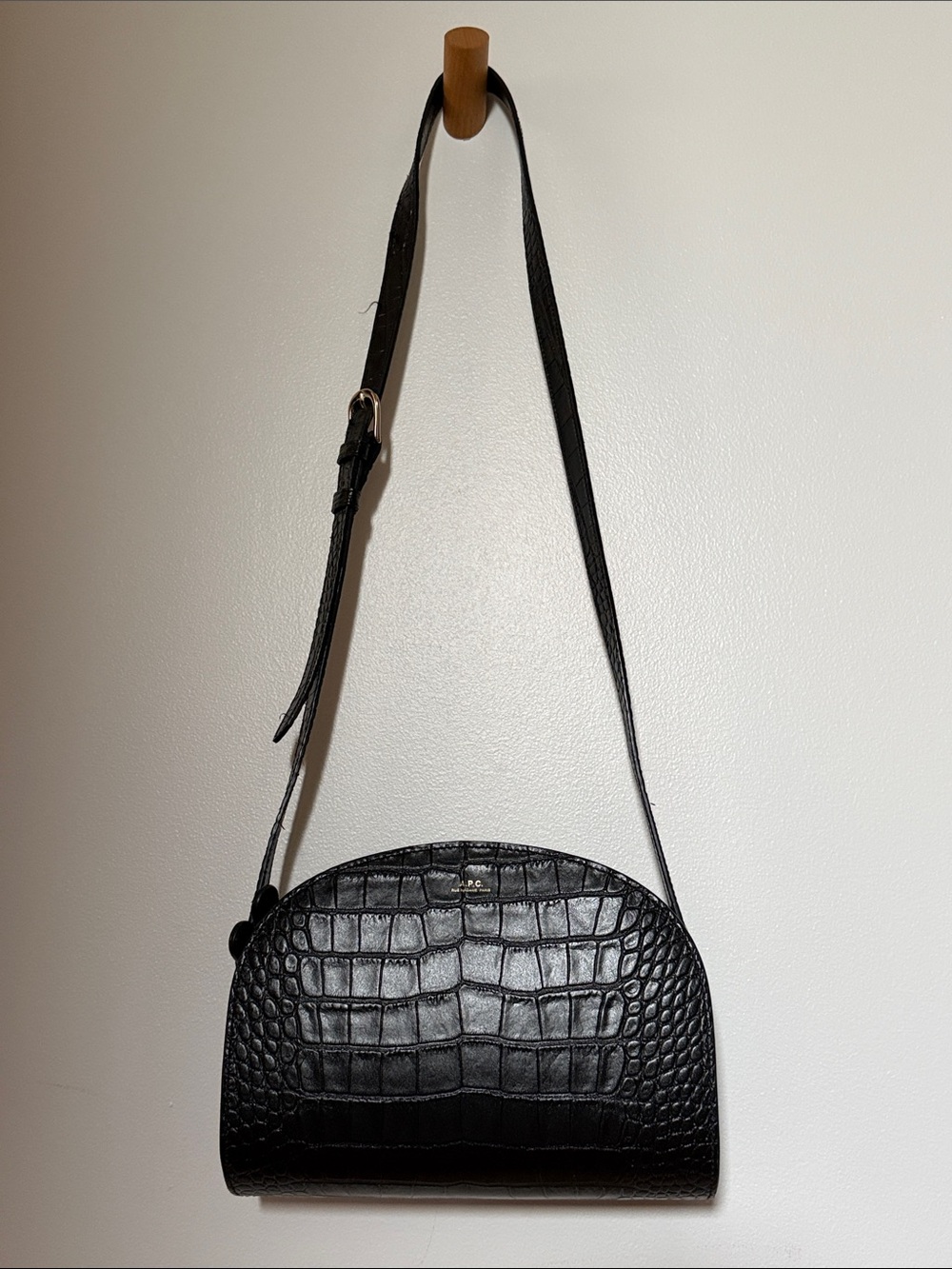 A.P.C. Black Croc-Embossed Leather Crossbody
